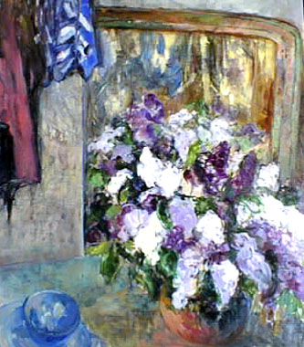 Titel: Lilas et tasse bleue, Kunstenaar: Hollanders, Marie-Andr�e