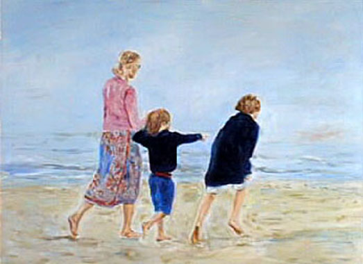 Titel: Familie op het strand, Kunstenaar: de Septembre, Michel