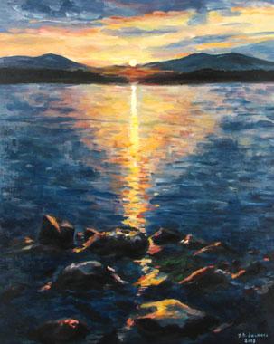 Titel: Reflets soleil couchant en Laponie, Kunstenaar: Hervier-Deckers, Yveline