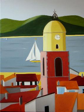 Titel: Les toits de St Tropez, Kunstenaar: De Crayencour , Anne-Marie